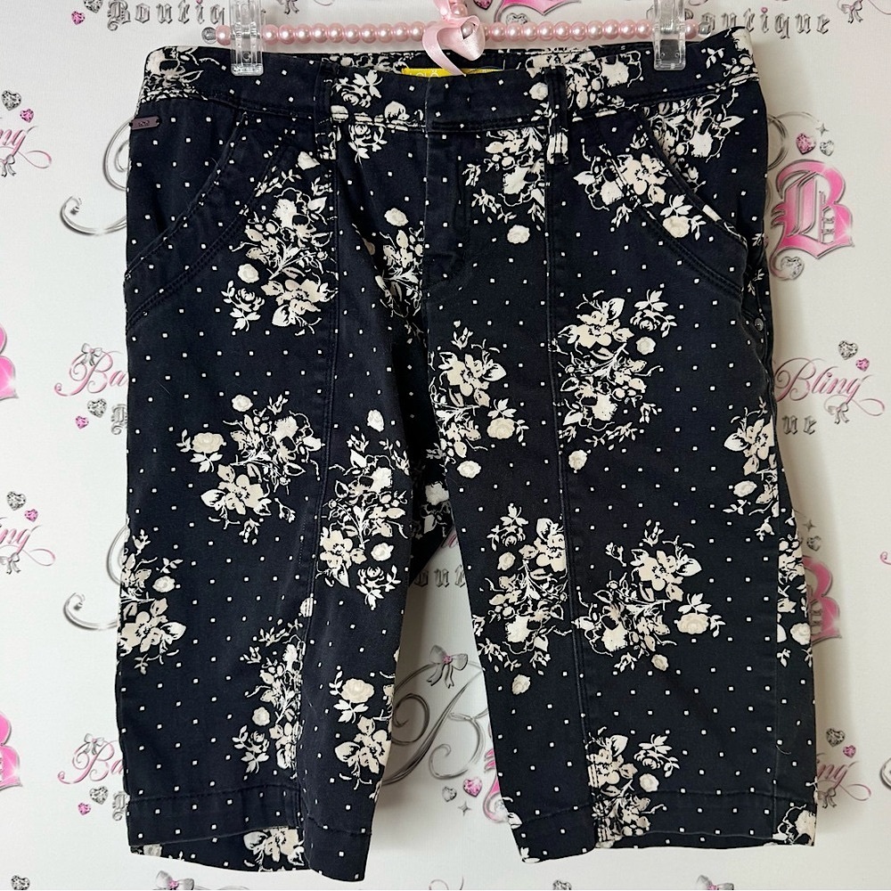 Lole shorts long style polkadot Elegant Floral Women's Black Shorts flowers